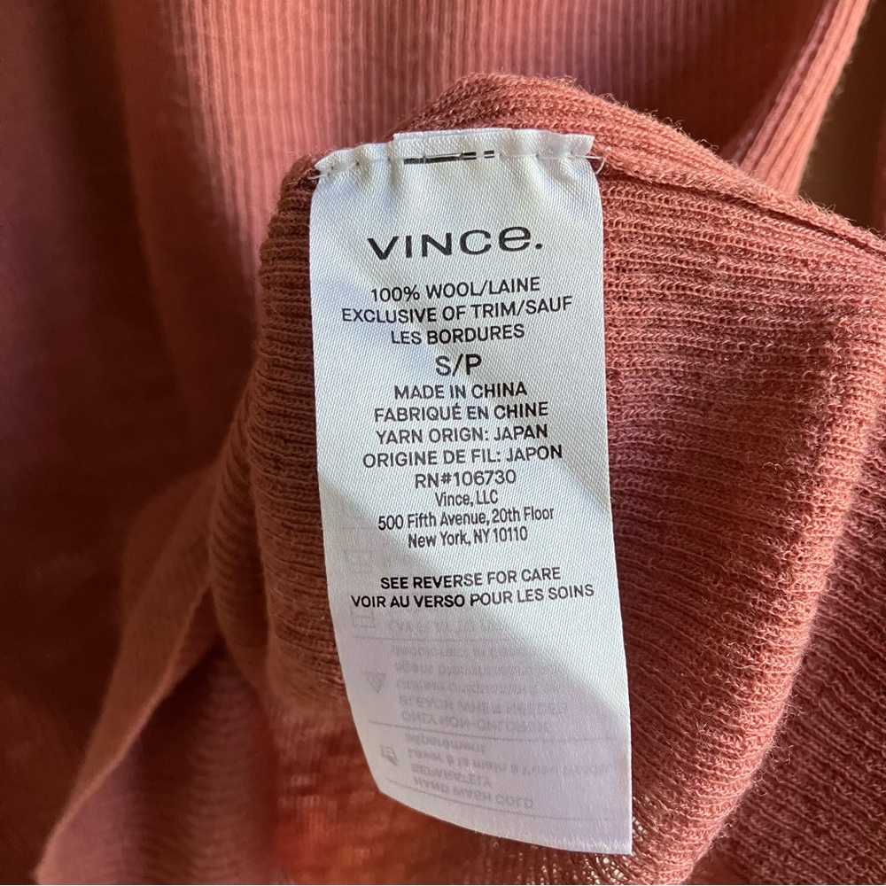 Vince Ribbed Knit Sweater Size S 100% Wool Dusty Rose Crewneck Jumper Fall Cozy - Picture 6 of 9